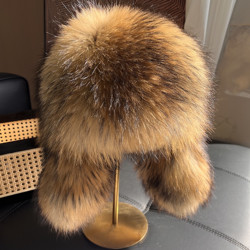 Winter Trapper Hat - Natural Raccoon Fur Hat With Earflaps