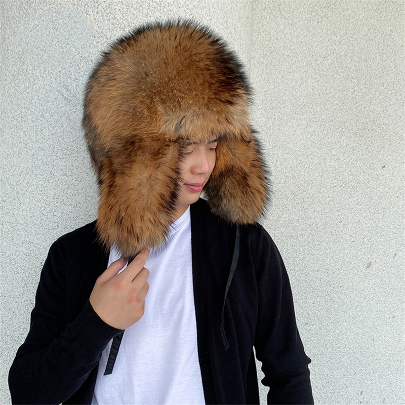 Natural Raccoon Fur Hat With E - огляд і ціна Winter Trapper Hat